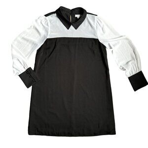 BCBGGeneration Womens Black White Long Sleeve‎ Dress M Sheer Twee Minimalist